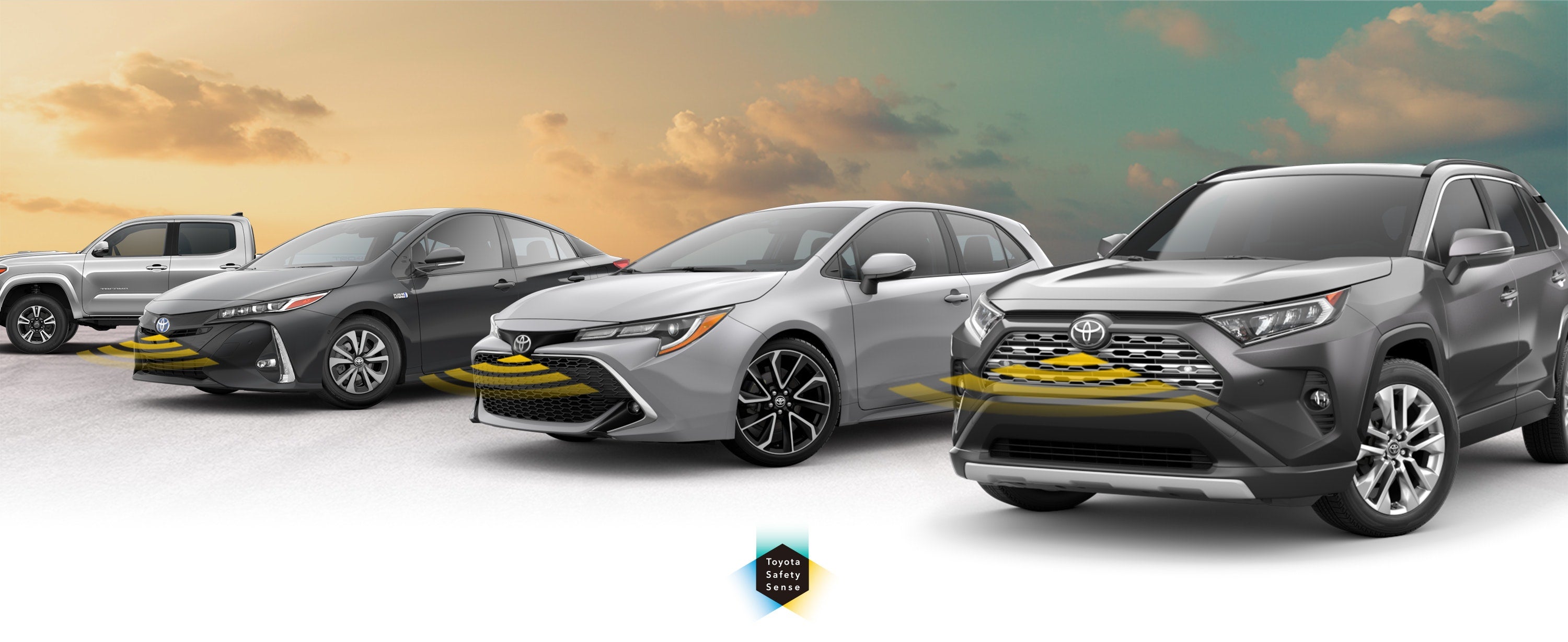 Toyota Safety Sense: Designed for Safety. Options shown on Toyota models including RAV4, Tacoma, and Camry, available now at Wilson Toyota of Ames in Ames IA.